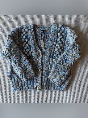 Coco + Carmen Victoria Blue & Gray Chunky Knit Cardigan NWT